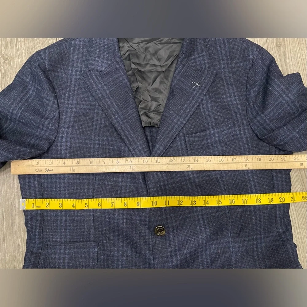 Eleventy Zegna Plaid Sport Coat Jacket Mens 44 Blue‎ Wool Blend Two Button